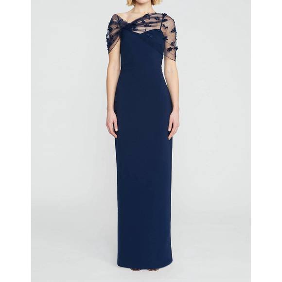 Theia | Dresses | New Theia Sophia Beaded Shawl Gown In Navy | Poshmark